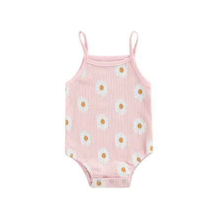 

Baby Girls Summer Romper Infant Sleeveless Spaghetti Strap Daisy Print Bodysuit
