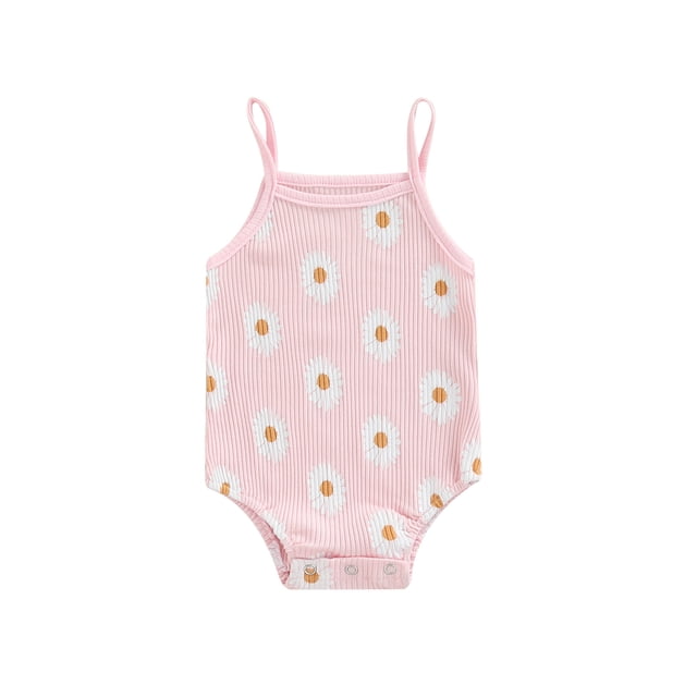 ZAXARRA Nouveau-Né Été Romper, Bretelles Spaghetti Sans Manches Daisy Imprimer une Seule Pièce Body