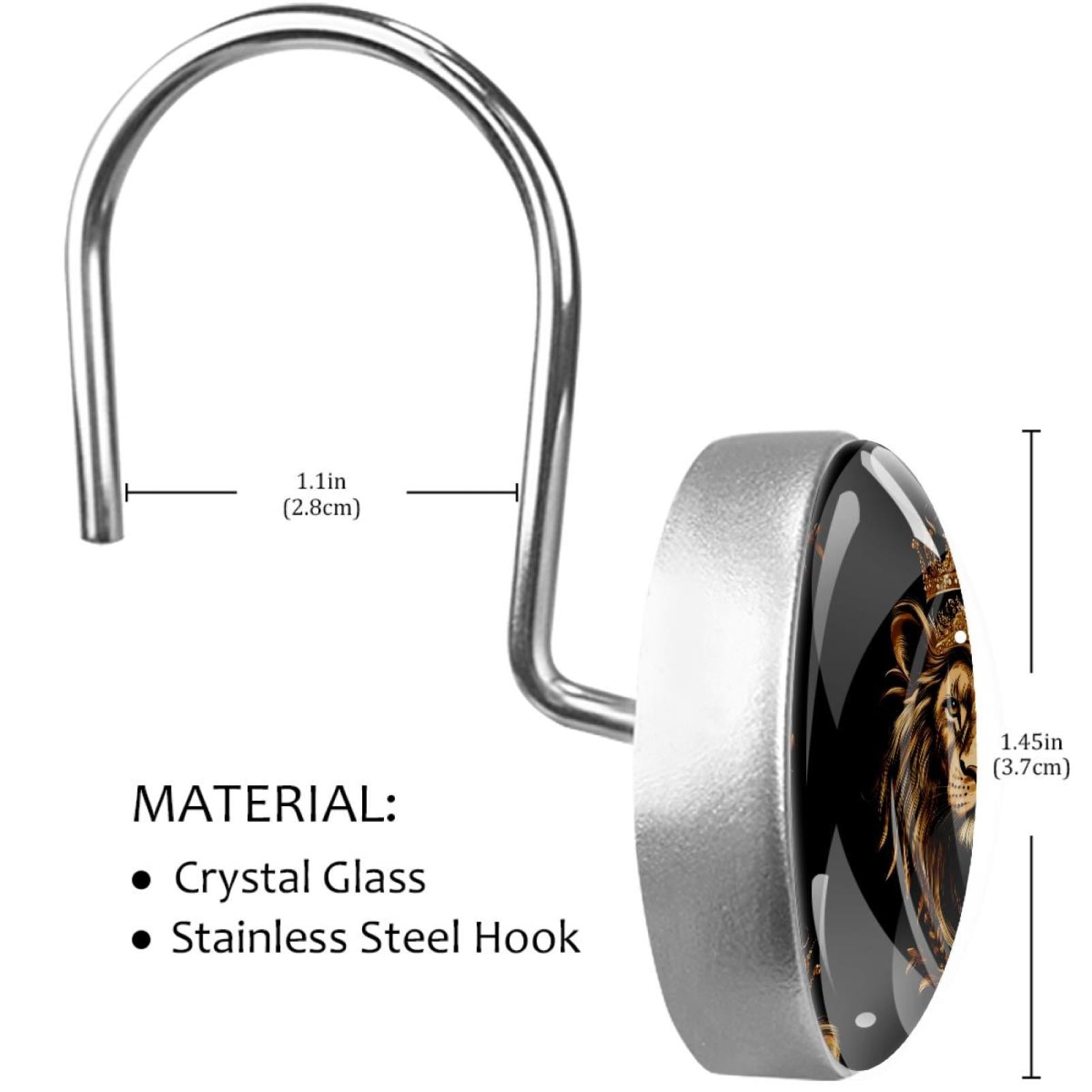 Lions King Shower Curtain Hooks Round Crystal Glass, Set of 12 Shower Curtain Rings - Shower Hooks for Curtain Shower Rings