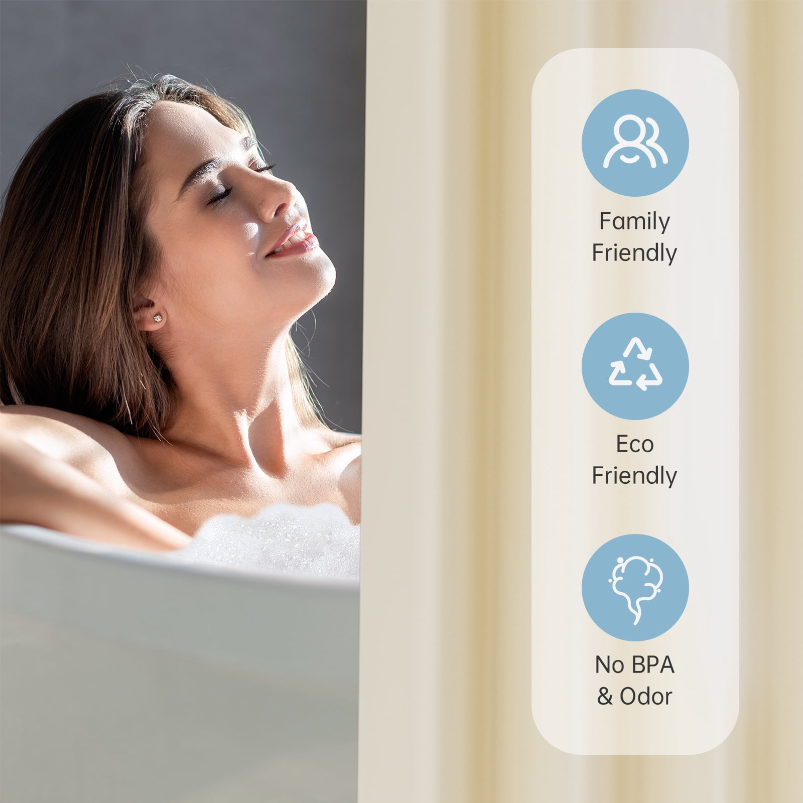 Bathway Shower Curtain Liner, 72"W x 72"L Waterproof PEVA Plastic Shower Curtain Liner for Bathroom with Magnets, Beige