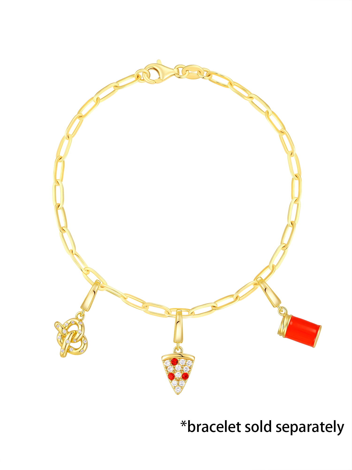 Brilliance Fine Jewelry Simulated Diamonds Snacks Charm Set in 14KT Gold Plated Sterling Silver