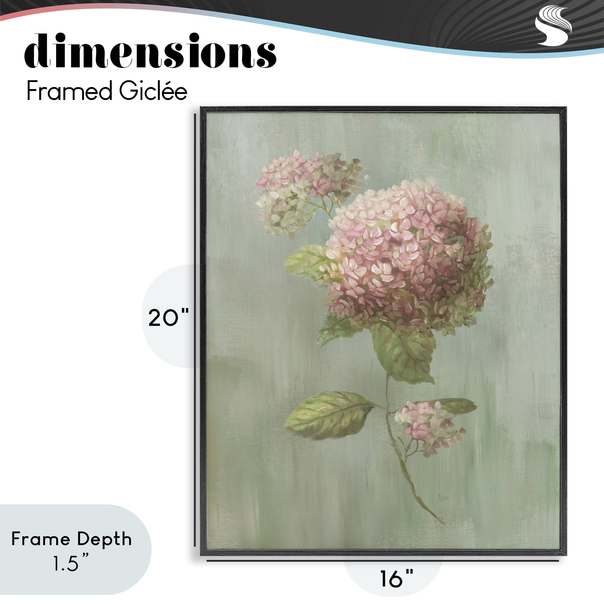 Stupell Industries Single Hydrangea Bushel Black Framed Giclee Art, design by Nan