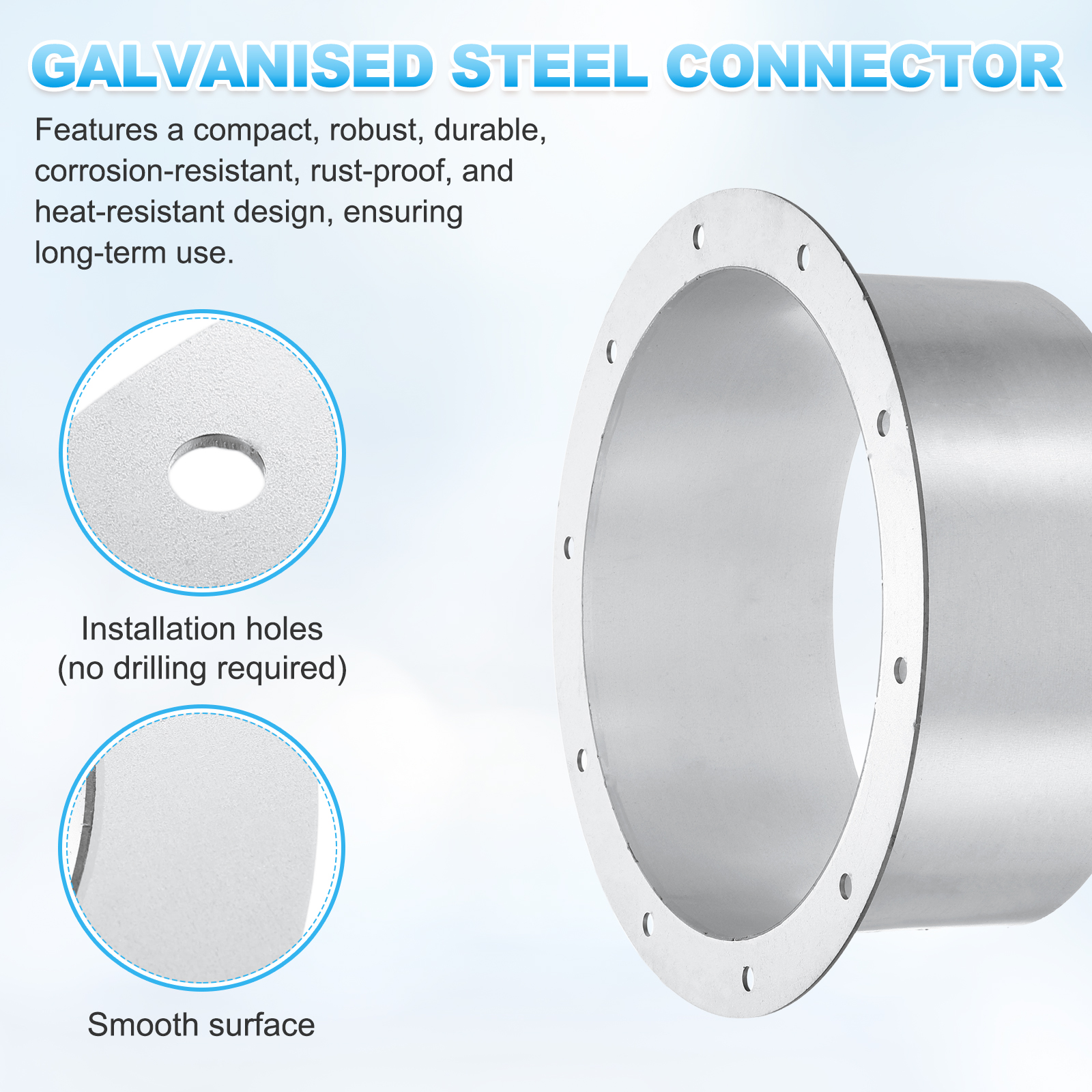 Uxcell Duct Connector Flange (8.6", Silver) -  Galvanised Steel Round Dust Collection Fittings Dryer Vent Exhaust Pipe Hose Flange, Fits Heating Cooling Ventilation HVAC System