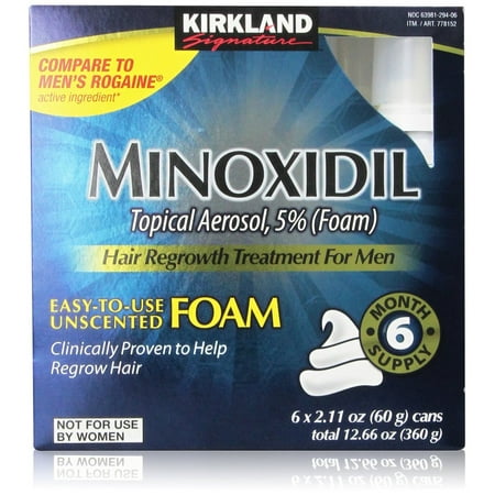Kirkland Signature - 5% pour les hommes Minoxidil la croissance des cheveux traitement topique non parfumé mousse aérosol - Traitement de 6 mois