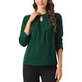 thumbnail image 1 of CURVOSPORT Camisa Elegante para Mujeres Top de Oficina con Abertura Clave Plisado Frontal Fruncido de Manga 3/4 Blusa de Chifón S Verde Oscuro, 1 of 6