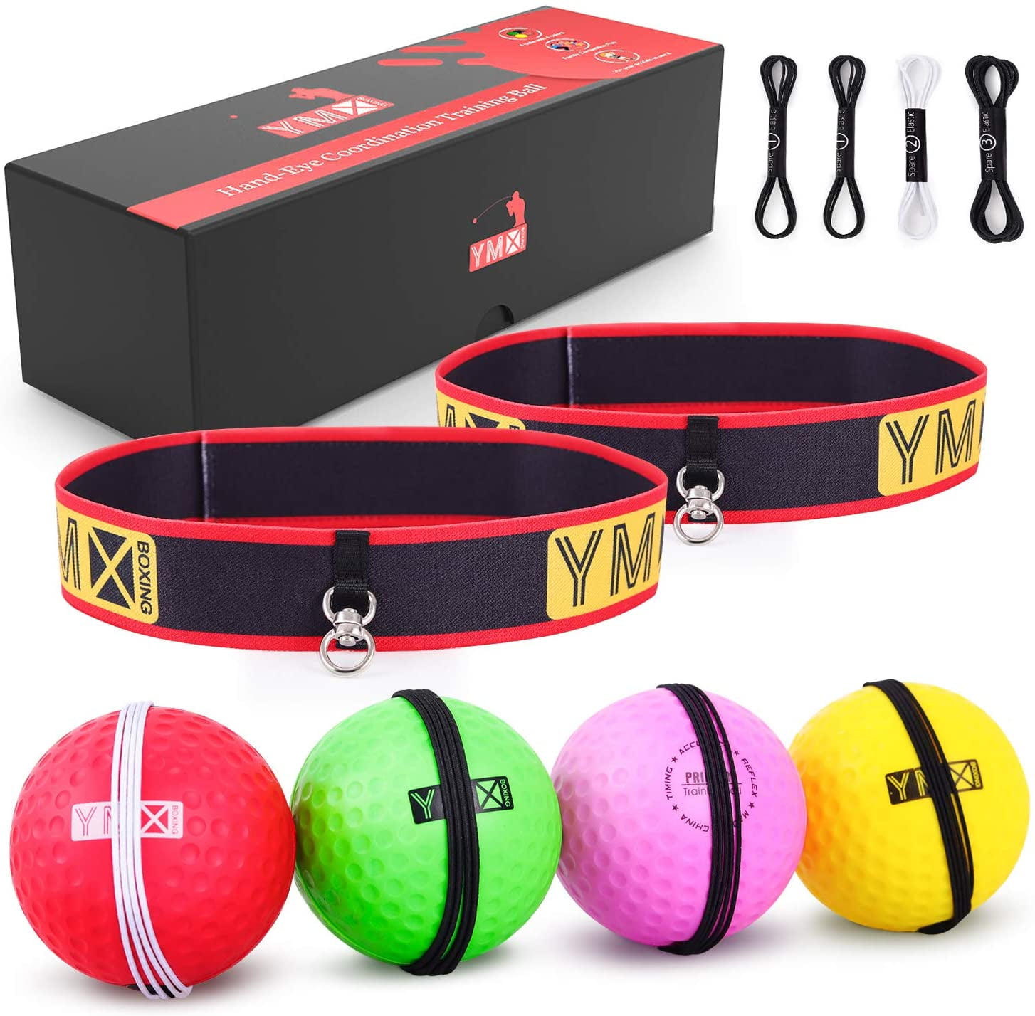 YMX Boxing Ultimate Reflex Ball Set 4 React Plus 2 Adjustable Headband Great for for sale online 