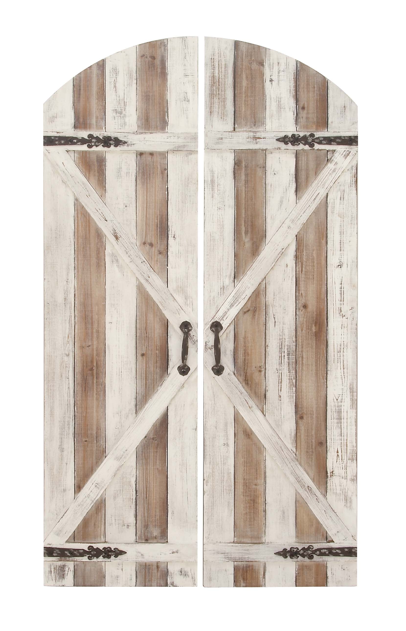 Decmode Set of 2 Farmhouse 59 X 34 Inch Slatted Fir Wood and Iron