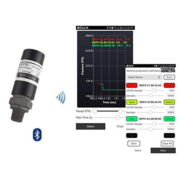 WEPS04 Wireless Bluetooth Pressure Sensor Transducer, 1/4”NPT, 100PSI
