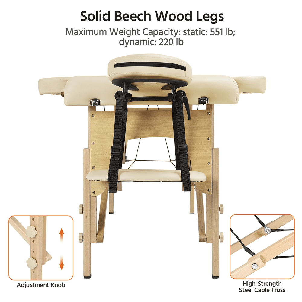 Renwick Adjustable Massage Table with Headrest and Armrest, Cream