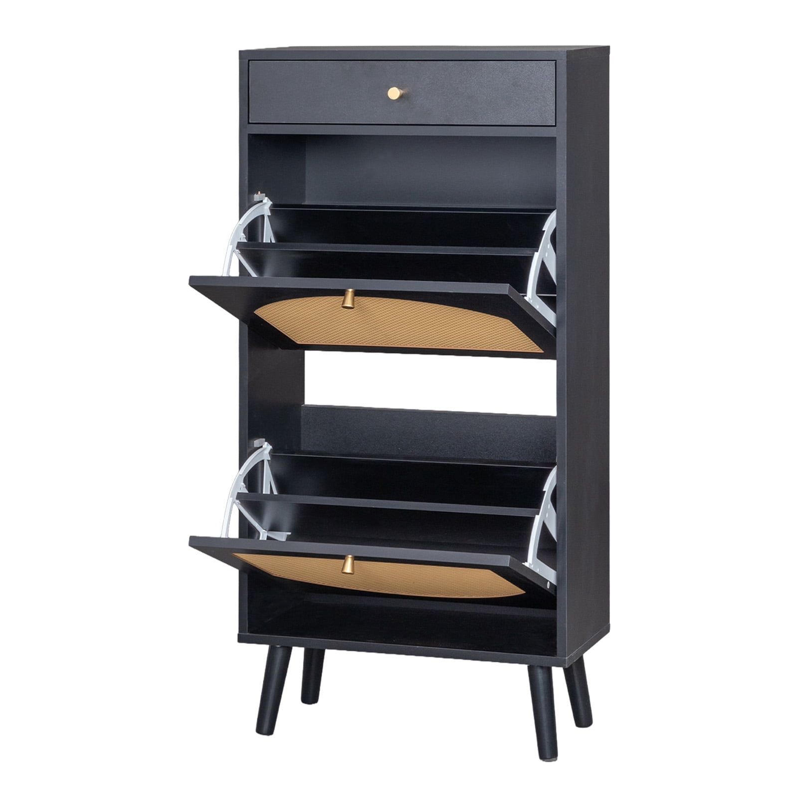 Shoe Cabinet with 1 Draw & 2 Flip-Top Compartments, Modern Black Particleboard Shoe Storage Organizer, Space-Saving Entryway Cabinet for Hallway Apartment