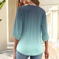 thumbnail image 6 of Womens 3/4 Length Sleeve Tunic Tops Casual Gradient V Neck Shirts Business Work Blouses Trendy Flowy Tees Cyan L, 6 of 6