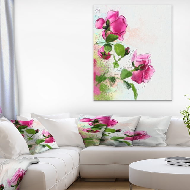 Purple Roses with Green Leaves - Floral Canvas Art Print