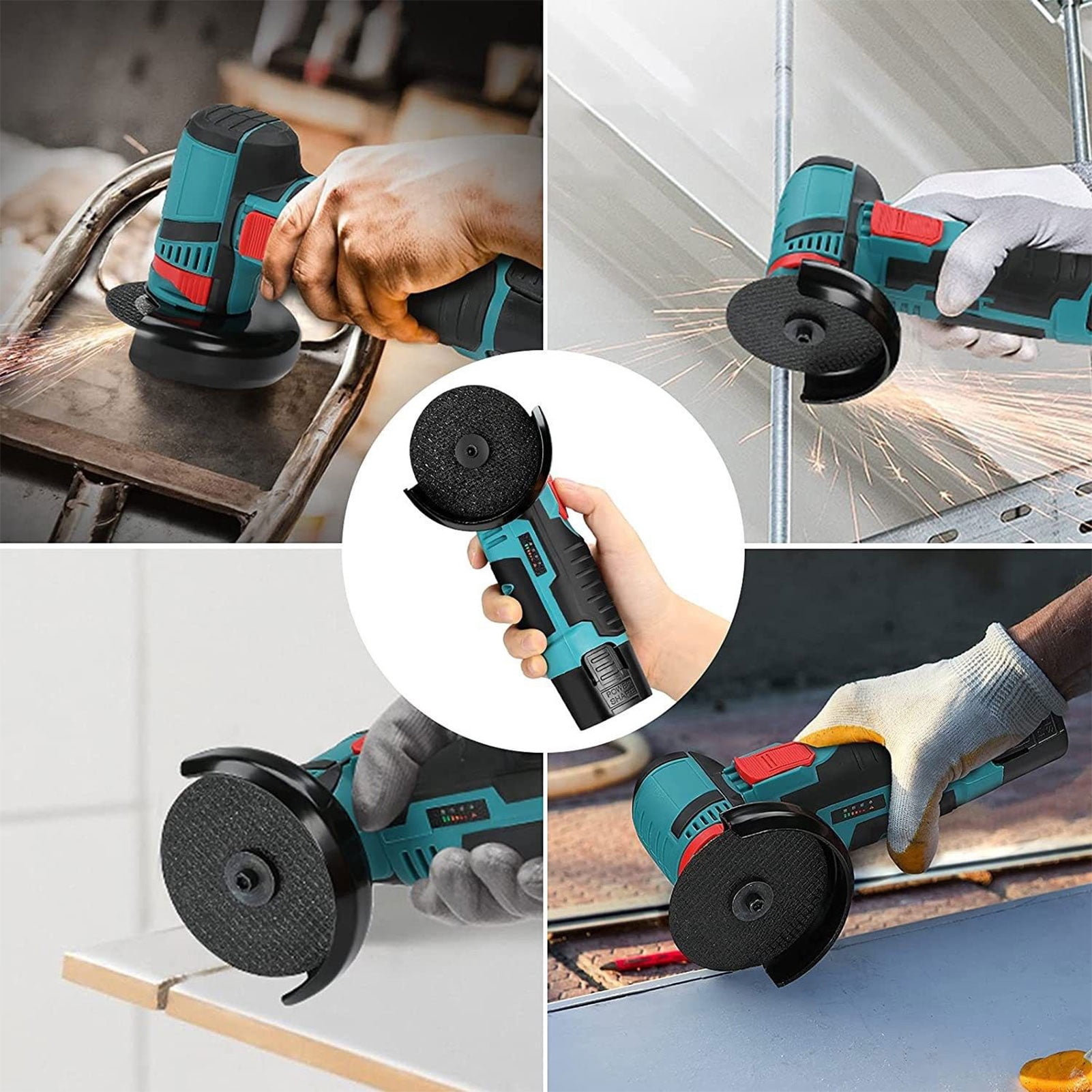 Mini Angle Grinder Without Brushes – 12V 19500RPM Portable Handheld Cordless Angle Grinder Tool with 2 Batteries & 76mm Cutting Wheels for Metal Tile PVC,B