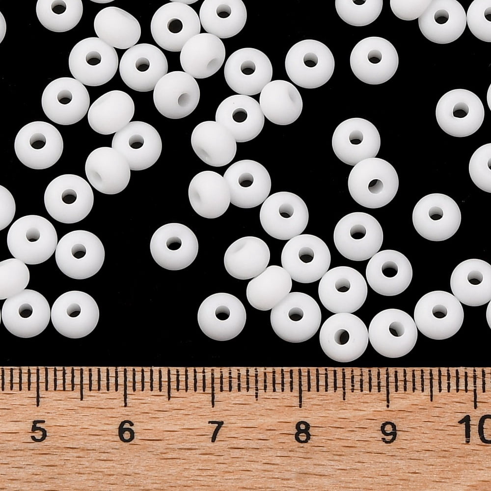 Baking Paint Glass Seed Beads Round Hole Rondelle Grade A White 5~6x3.5~4mm Hole: 1.6~1.8mm 3000pcs/pound