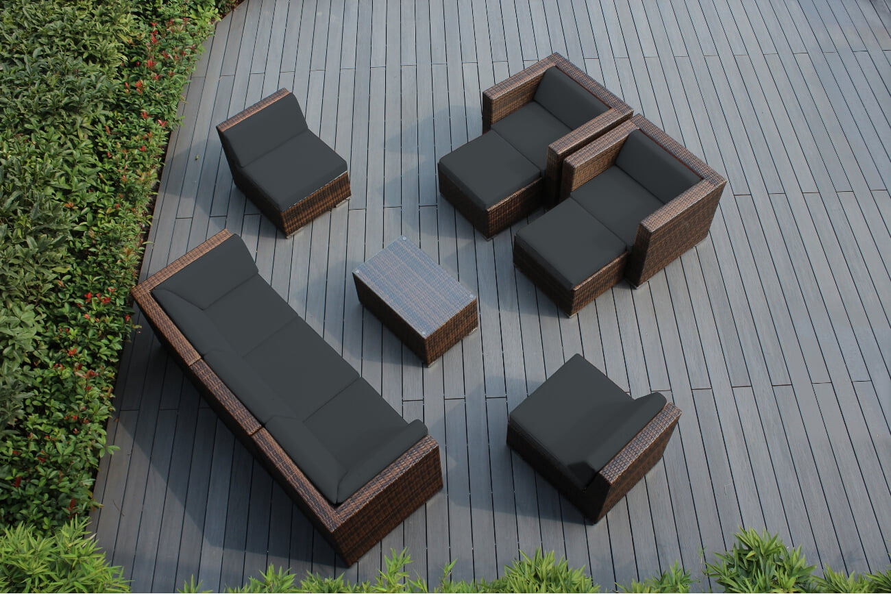 Ohana 10 Piece Outdoor Wicker Patio Furniture Sectional Conversation Set - Mixed Brown Wicker