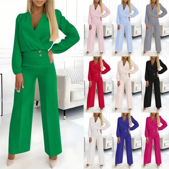 Sentmoon Ensemble de Voyage Vêtements pour Femmes Blouses à Manches Longues pour Femmes et Pantalons Larges de Détente pour Femmes Chandails en Molleton Femmes Couleur Unie Col Rond Grande Taille Tenue de l\'Action de Grâce Automne et Hiver