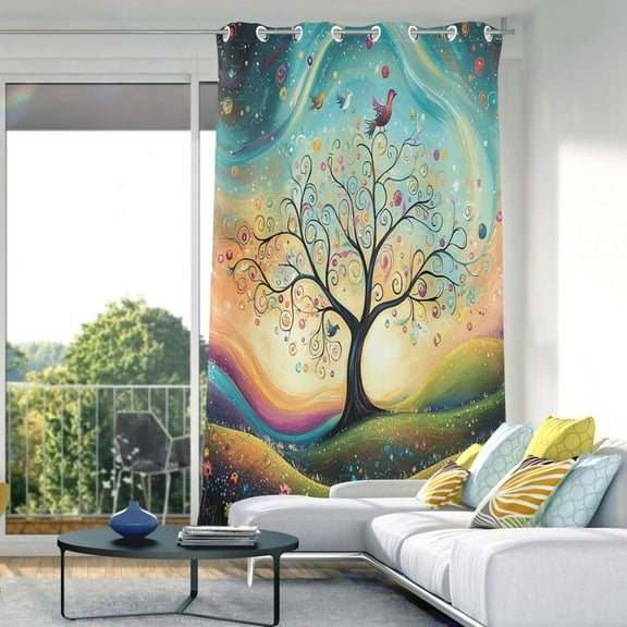 Blackout Curtains Window Curtain for Bedroom Living Room 1 Panel 82"x42" Whimsical Tree with Swirling Branches