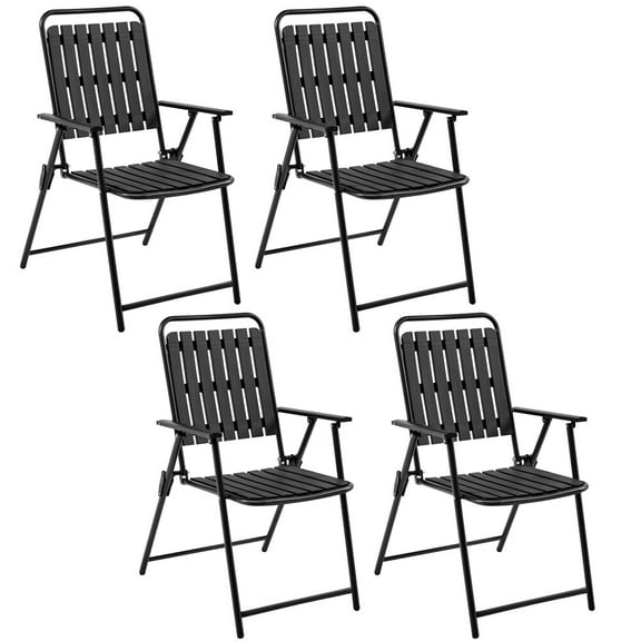 Sptwo | Folding Patio Chair Set of 4, Outdoor Dining Chair with Armrests, Plastic Patio Chair for Porch, Deck, Garden, Backyard, No Assembly,Black,4