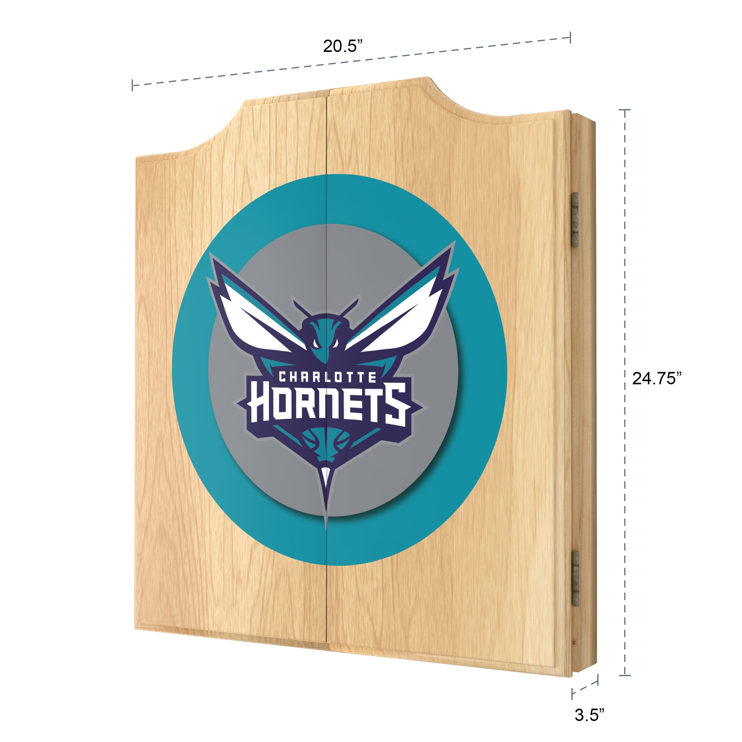 Charlotte Hornets Logo Dart Board Cabinet Set with 6 Steel Tip Darts