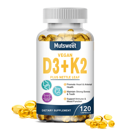 Mutsweet Vegan Vitamin D3 + K2 MK7 Supplement, 5000 IU, 120 Count