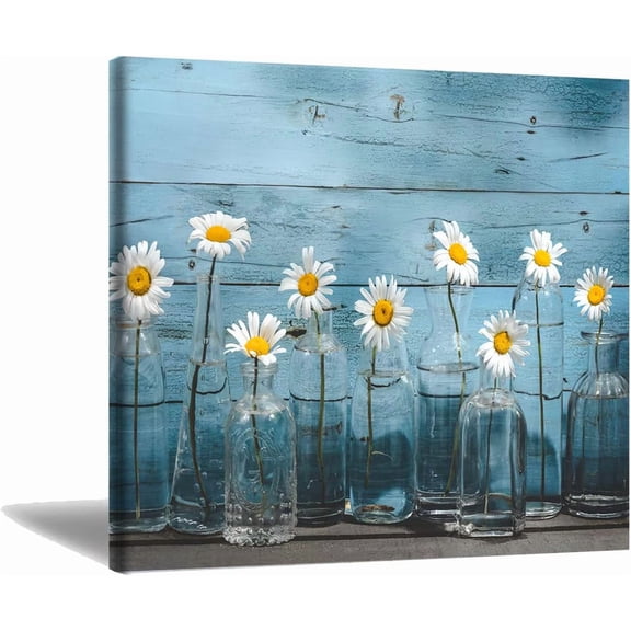 Canvas Wall Art White Flowers Clear Bottle Canvas Wall Art Posters & Prints Bathroom Wall Art Wall Art Bedroom Kitchen Wall Art Painting Flower Wall Art for Living Room Office 16x16 In