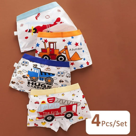 4 Pcs/Set Boys Boxer Briefs Truck Helicopter Fire Bulldozer Truck Underwear Soft Comfortable Breathable Kids Clothes