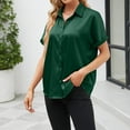 thumbnail image 6 of Vivianyo HD Women's Summer Button Short Sleeves Tops Women's Casual Solid Color Satin Lapel Loose Button Short Sleeved Top, 6 of 7