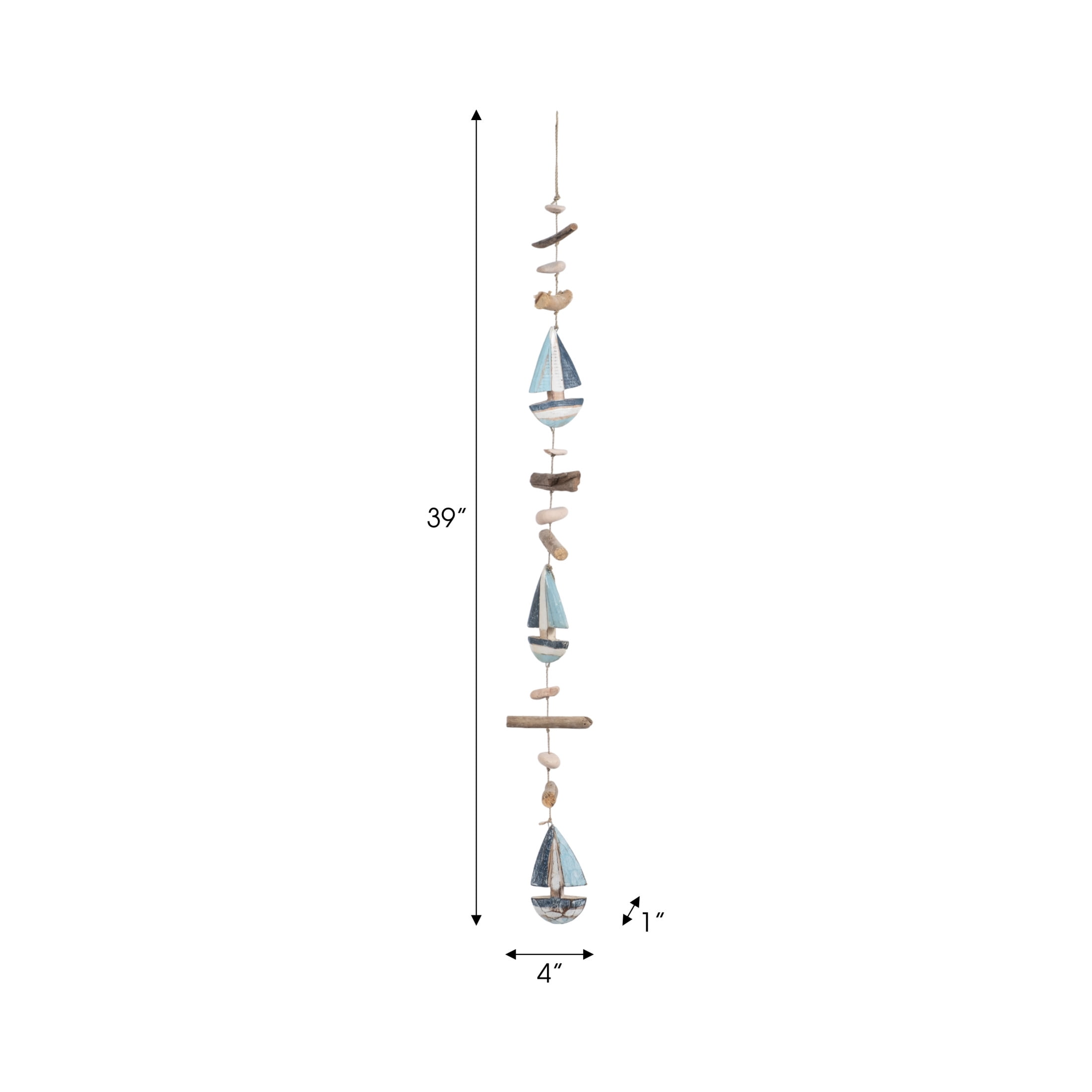 Contemporary Driftwood Boat Hanging Ornament for Home Decor and Bathroom - Coastal Accent for Office, Room and Living Room - Shelf and Coffee Table Decor Wall Display - 40", Blue & White