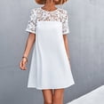thumbnail image 2 of DPTALR Women Casual Solid Color Round Neck Lace Stitching Short Sleeve Dress Skirt, 2 of 9