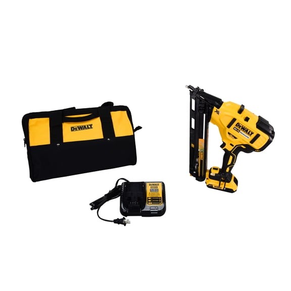 DEWALT 20V MAX Finish Nailer Kit, Angled, 15GA, Battery, Charger & Bag (DCN650D1)