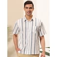 thumbnail image 2 of Lars Amadeus Camisas a rayas de verano para hombre, manga corta, casual, con botones, camisa de playa hawaiana Blanco azul M, 2 of 6