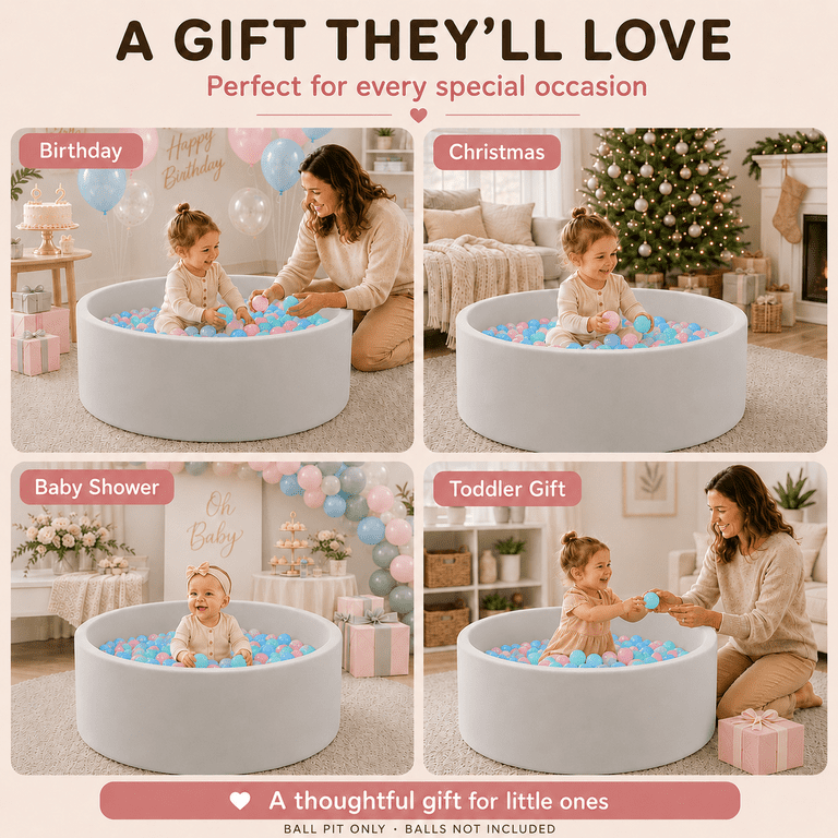 BEEPRINCESS Foam Ball Pit, Gray Round Soft Play photo 5