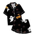 thumbnail image 2 of Halloween Pajamas Halloween Satin Print Button Short Sleeve Pajamas for Women Set, 2 of 2