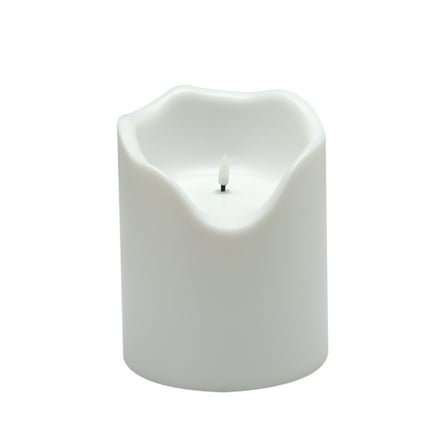 BIDK Home Small LED Lighted Melted Flameless Pillar Candle - 7.75" - White