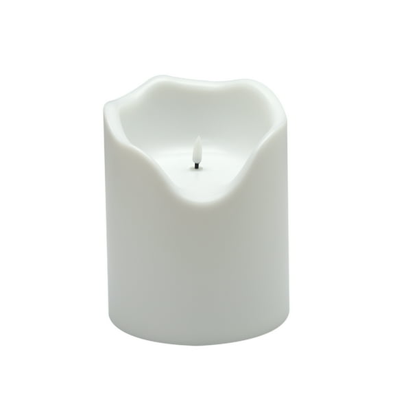 BIDK Home Small LED Lighted Melted Flameless Pillar Candle - 7.75" - White