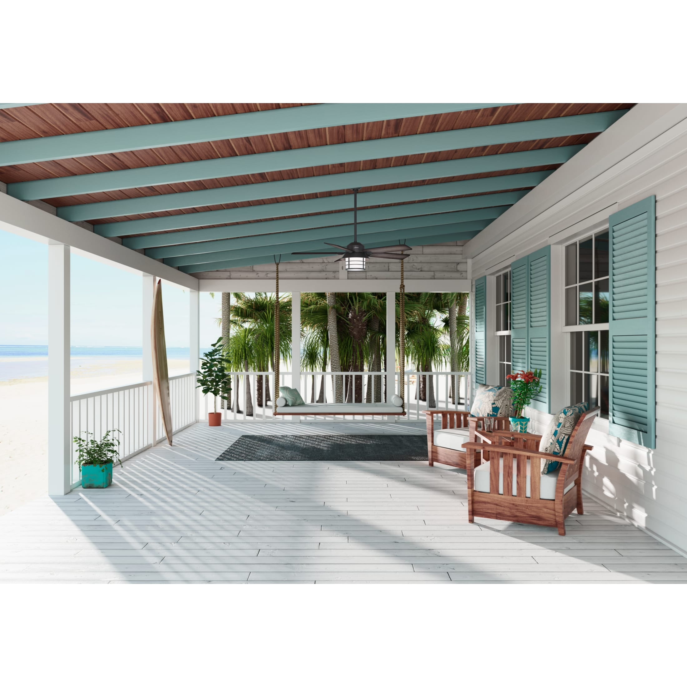 Hunter 54 inch Outdoor or Indoor Ceiling Fan with LED Light - Rustic Ceiling Fan with Pull Chain, For Bedroom, Living Room, or Patio, Standard Mount, No Remote - Key Biscayne 59135, Weathered Zinc