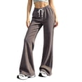thumbnail image 2 of Stralyhd Wide Leg Pants for Women Casual Loose Fleece Palazzo Pants Vacation Drawstring Elastic Waisted Lounge Trousers with Pockets Light Brown L, 2 of 5