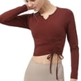 thumbnail image 1 of FAIWAD Long Sleeve Yoga Tops for Womens Adjustable Drawstring Side Ruched Athletic Slim Stretch Tops, 1 of 7
