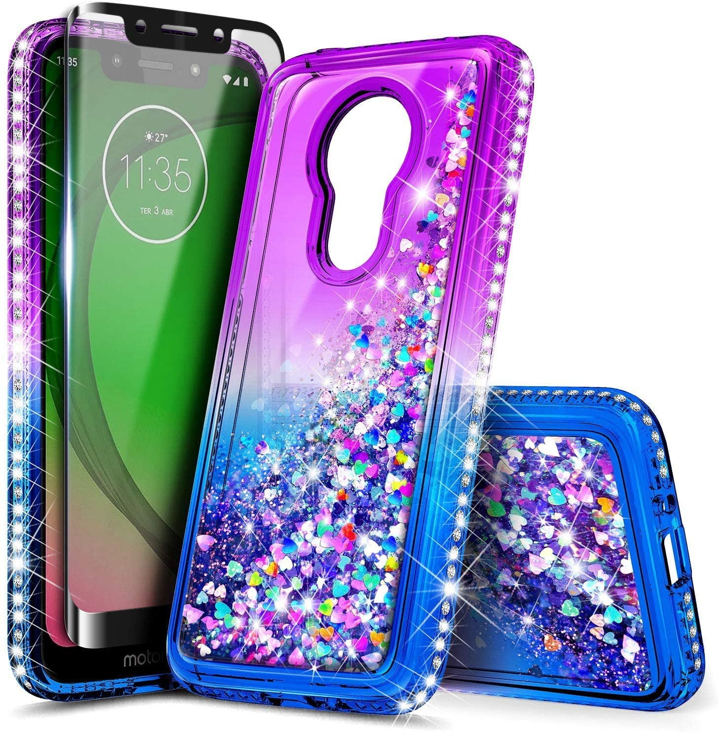 Motorola Moto G7 Play Case Moto G7 Optimo T Mobile Revvlry Case With Tempered Glass Screen Protector Full Coverage Nagebee Glitter Flowing Liquid Diamond Durable Girls Cute Case Purple Blue Walmart Com Walmart Com