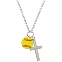 Delight Jewelry 3/4'' Enamel Softball I Have Plans for You Engraved Cross Zoey Necklace, 28"