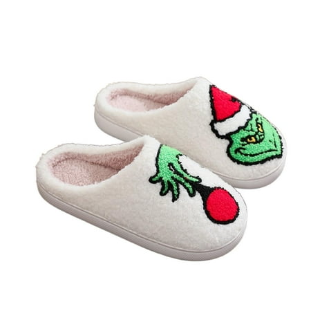 

Christmas Grinch cotton home cotton slippers semi-wrapped toe warm padded fluffy slides