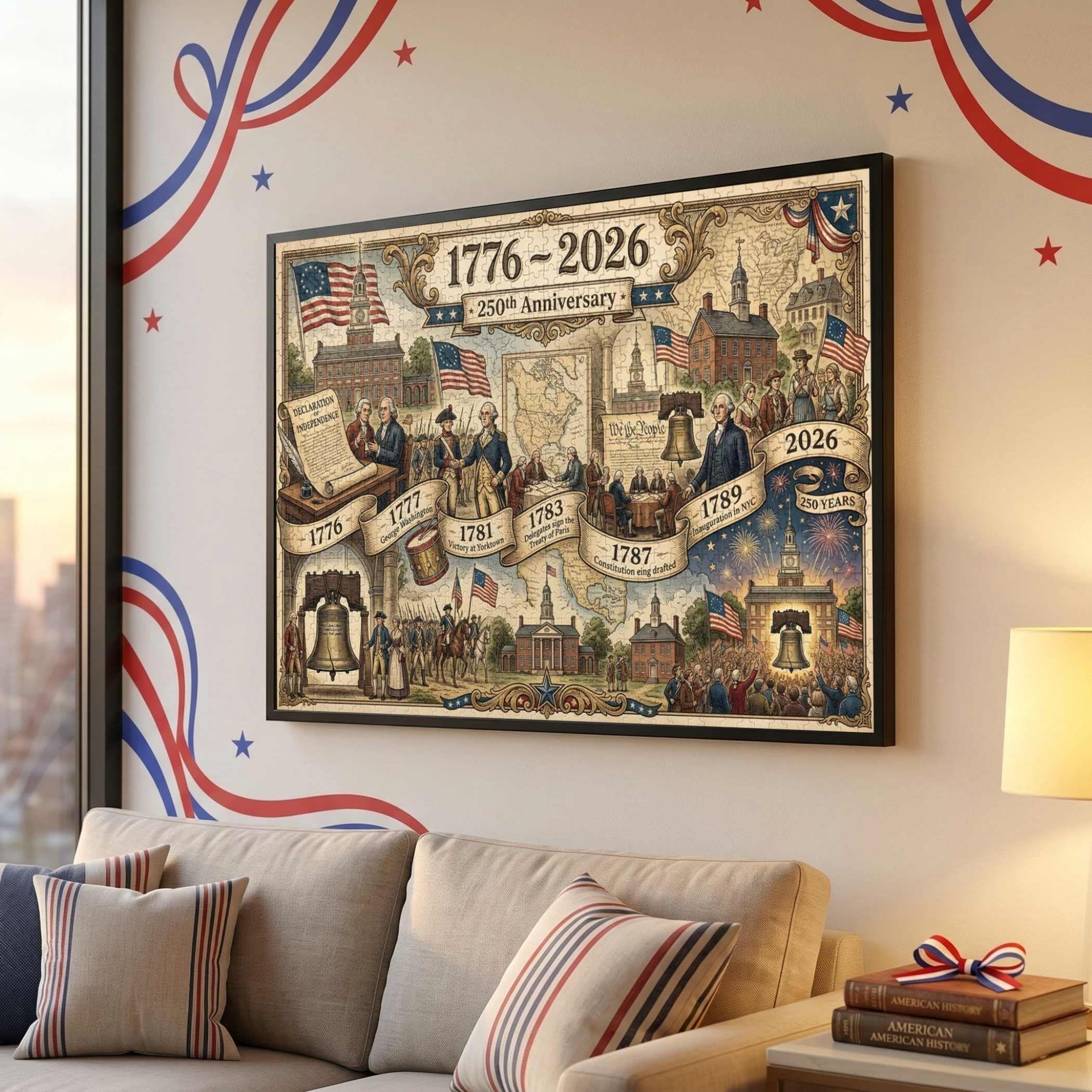 250th Anniversary of the USA Jigsaw Puzzle, 1000 Pieces 250 Years Independence Tribute, Family Game Nights Gift, 29.5" x 19.7"