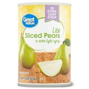 Great Value Canned Lite Sliced Pears, 15 oz