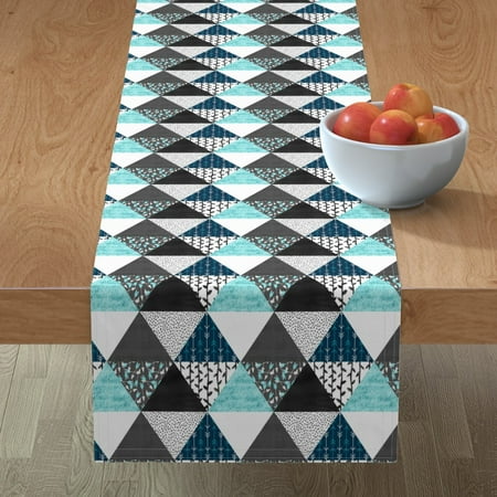 

Cotton Sateen Table Runner 90 - Triangle Wholecloth Cheater Quilt Top Blue White Blues Gray Geometric Bohemian Arrows Triangles Print Custom Table Linens by Spoonflower