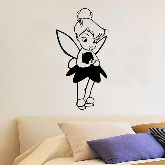 Cute LittleTinkerbell Fairy Pixie Dust Tinkerbell Disney Movie Character Tinkerbell Silhouette Vinyl Wall Art Sticker Decoration Decal For Home Kids Baby Girls Childrens Room Size (10x10 inch)