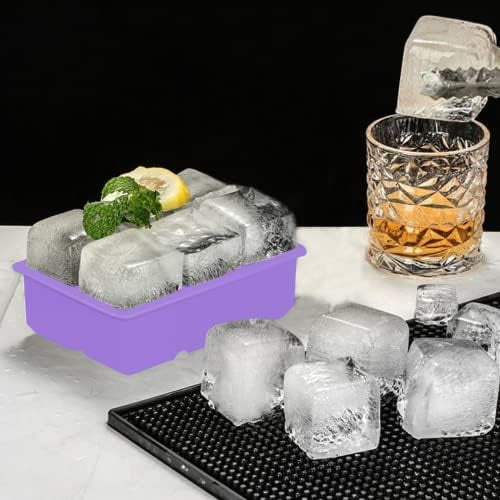 Ice Cube Trays (Set of 2), Sphere Ice Ball Maker with Lid & Large Square Ice Cube Maker for Whiskey, Cocktails and Homemade, Keep Drinks Chilled Purple