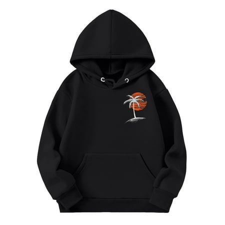 

Xijirk Kids Girls Sports Shirt Boy Girl Casual Coconut Tree Print Hoodie Pullover Hooded Sweatshirt with Pocket Suitable for Teen-Black-11-12 Years