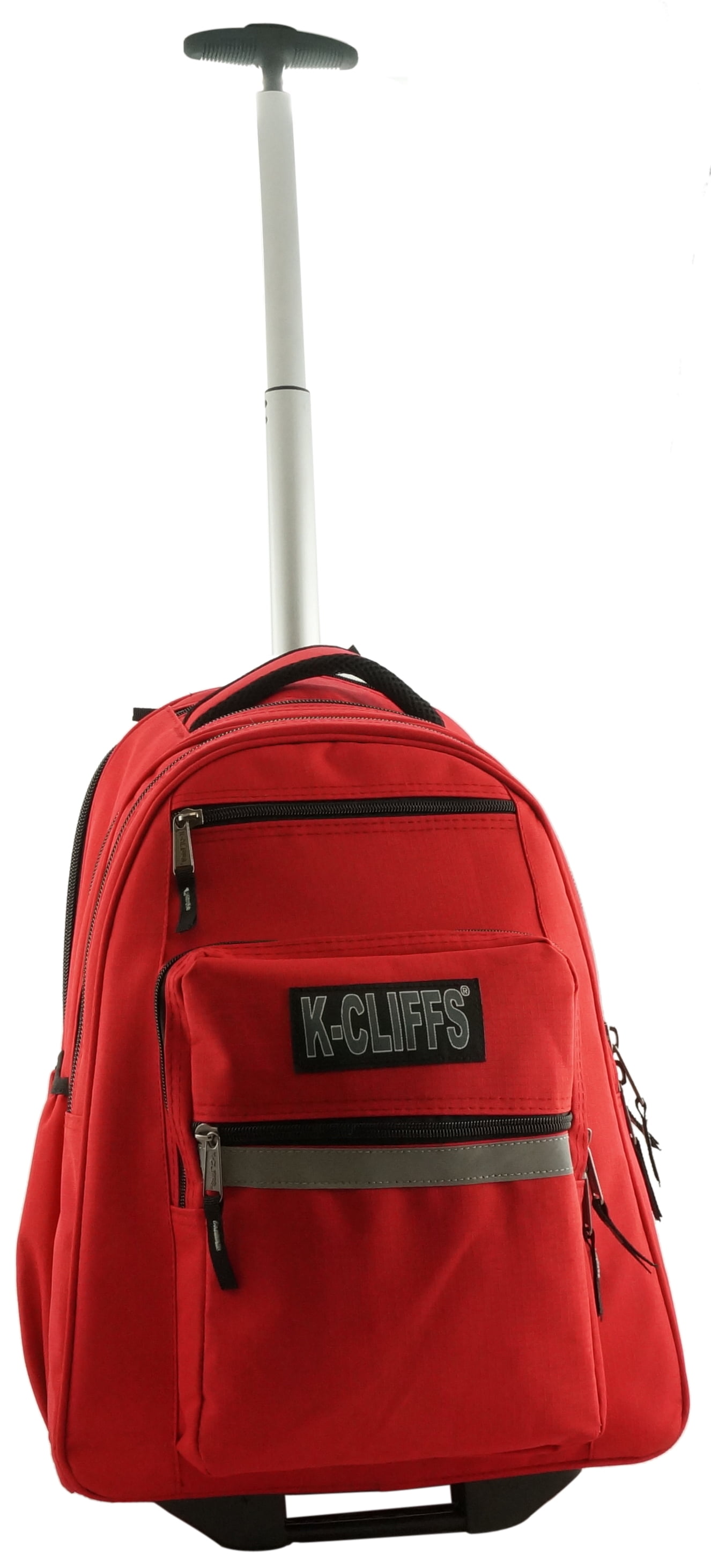 K-Cliffs Heavy Duty 17.5" Rolling Backpack w/Safety Reflective Stripe Red, Teen- Adult Unisex