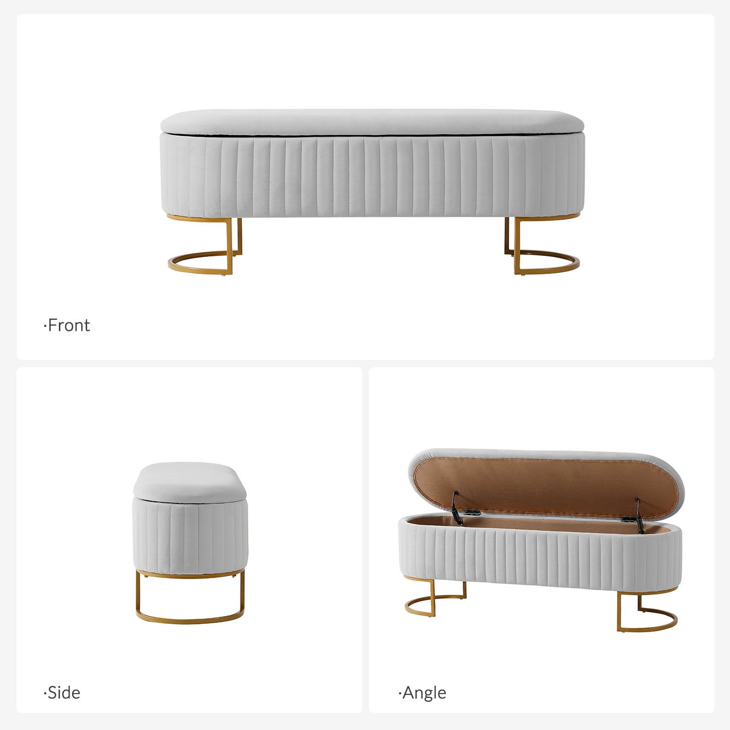 50.5" Upholstered Storage Bench For End of Bed Entryway Bedroom Ottoman Dove