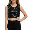 thumbnail image 2 of QHFBli Kids Sequin Dot Crop Tank Tops, Shiny Round Neck Sleeveless Vests, Sparkly Stage & Dance Performance Outfits for Girls Black 15-18 Years, 2 of 3
